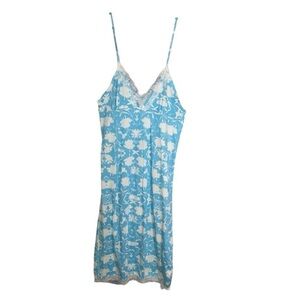 Studio Badgley Mischka Blue Floral Lace Trim Nightgown Large